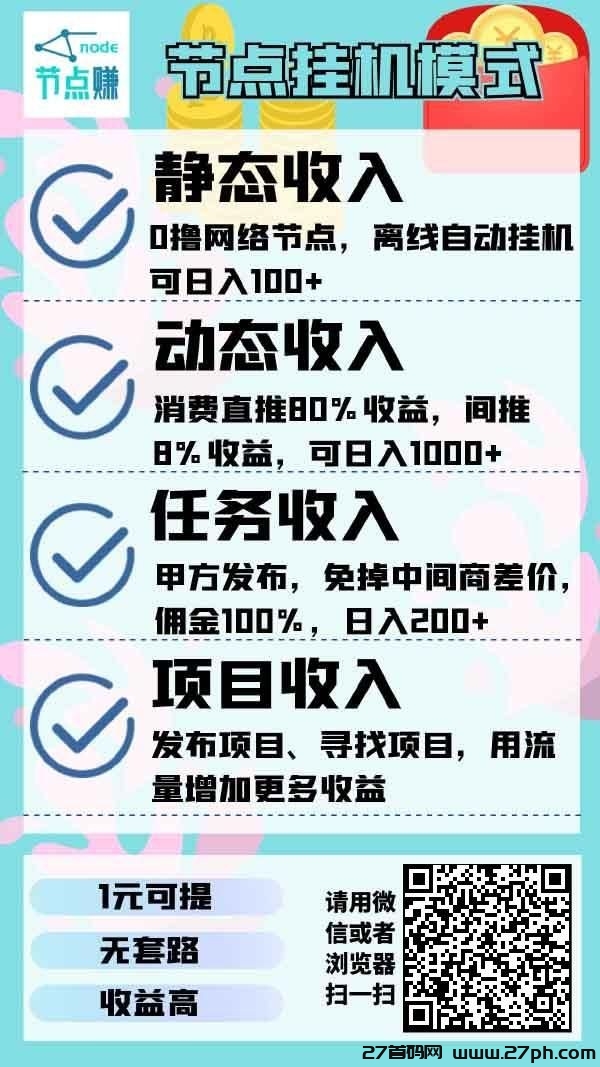 节点赚G机，后台运行，永久收益，安全靠谱-27首码项目网