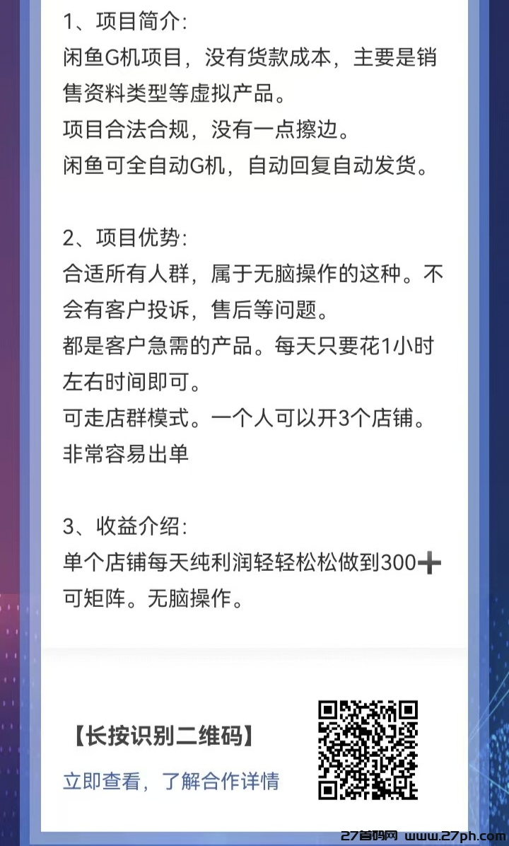 闲鱼自动G机项目，0货款成本，单号日收益300+，可矩阵放大收益-27首码项目网